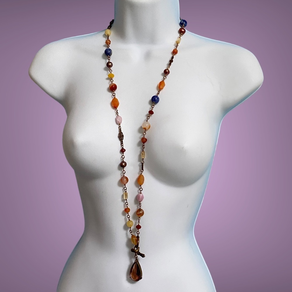 EXTASIA Signed Bavarian Glass Natural Gemstone Beads Bohemain Artisan Necklace